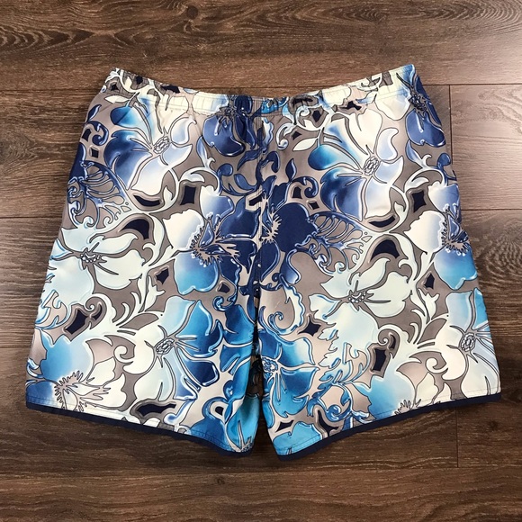 Nike Tropical Hawaiian Floral Swim Shorts Mens Ocean Wave Blue Swim Trunks Sz XL - Picture 5 of 6